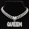 Pendant Necklaces Men Women Hip Hop Iced Out Bling Queen Necklace with 13mm Crystal Cuban Chain Hiphop Fashion Charm Jewelry 230613