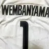 Camisetas masculinas camisetas de basquete metropolitas 92 1 Wembanyama costura bordando bordado barato de alta qualidade Jersey de esportes ao ar livre White 2023 Novo T240408