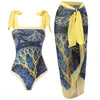 Swimwear féminin 2024 Femme un morceau de maillot de bain avec jupe de plage Baigneurs imprimés de baignade de baignade de baignade