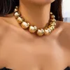 Bijoux punk exagéré grand collier de perle rond chaîne colline à chaud