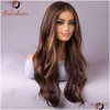 Synthetic Wigs Long Mixed Brown Highlights Wavy Wig For Women Natural Curly Heat Resistant Fiber Everyday Cosplay Drop Delivery Hair P Othka