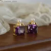 Urok 925 prawdziwe pieniądze 14K Gold Square Purple Crystal Studs For Women Sterling Srebrny przebijanie luksusowa biżuteria Darmowa wysyłka 240408