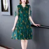 Party Dresses Fashion Casual Floral Printing Women Temperament Knee Skirts Summer Thin Flounce V-neck Short Sleeve Women's Clothing
