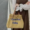 2024 New Korean Ins Embroidered Letter Tassel Canvas Bag with Large Capacity College Students One Shoulder Tote Bag for Women 240408