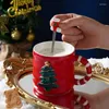 Muggar söt tecknad julgran keramisk mugg för flickor vänner student gåva hemmakontor kaffemjölk te cup med lif sked drinkware