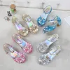 أحذية رياضية أحذية Princess Girls Party Sandals رال ملون عالي الكعب أحذية الفتيات الصنادل زقزقة أخمص القدمين صيف أحذية CSH813