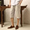 Shorts masculinos 2024 Summer Vintage Cotton Pants Loose Haren Linen Casual Color Solid Streetwear
