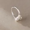 Klusterringar 925 Sterling Silver Pearl Geometric Ring for Women Girl Simple Round Hollow Out Design Jewelry Party Gift Drop