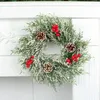 Decorative Flowers Christmas Simulation Red Fruit Wreath Wall Decoration Pine Cone Vine Circle Home Holiday Door Hanging