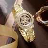 Montre-bracelettes Luxury Golden Watch Femmes Ring Collier Boucles d'oreilles Rigiane Fashion Wristwatch Femelles Femelles Matchs de montres Contrôle