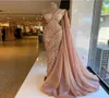 Allık Pembe Denizkızı Prom Elbiseler Sarma Bir Omuz Dantel Boncuklu Dubai Glitter Robe De Soiree Arap gece elbisesi 2021 Kadınlar PA4399023