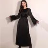 Vêtements ethniques Femmes Satin Long Robe Arab Burqas Islamic Round Neck Fashion Tassles Sold Abayas Dubai Party Abayas