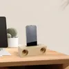 Dubbel högtalare stansning av design trätelefonstativ Holder Ljudförstärkare högtalare Universal Bracket Bambu Dock Station Desk Holder Cradle för iPhone