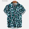 Camisas casuais masculinas Camisa havaiana de verão Aloha Mens camisa leopardo Penas da paisagem floral Lappel 3D Impressão ao ar livre Botão de manga curta Top YQ240408