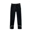 Jeans femminile nere ritagliata 2024 primaverila alta in fitta slim chimming in stile europeo pantaloni dritti