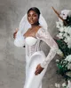 ASO Ebi Sirène Dress Bride Short Illusion Bridal Breded Lace Long Manches Robes de mariage pour africain Nigeria Black Women Girls D190 407