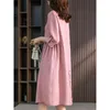 Frühlings Sommer Korean Fashion Cotton Leinenhemd Kleid Dame Halbschlärm Lose lässige Robe Femme Knöpfe Vestidos Damenkleidung 240408