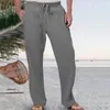 Men's Pants Men Cotton Linen Trousers Fashion Pure Color Elastic Waist Lace-Up Loose Straight Summer Breathable Daily Casual