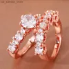 Cluster Rings Huitan Sparkling Round Cubic Zirconia Set Rings for Women Engagement Wedding Party Fashion Female 2PC Finger Accessories Jewelry240408