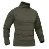 Magcomsen Mens Long Sleeve Zipper Tactical T-shirt vandringsfiske Arbetsskjorta med fickor240402