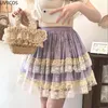 Skirts Lace Rose Print Kawaii Lolita Mini Skirt Women Japanese High Waist Short Pleated Female Korean Fashion Slim Fairy Faldas