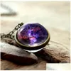 Pendanthalsband 2021 Säljer Droppshuble-Sided Glass Ball Gem Universe The Milky Way Star Chain Necklace Jewelry Gifts Fast Drop Del Dhnwt