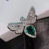 Cluster Rings 925 Silver Original Design Micro-encrusted Diamond Emerald Green Butterfly Open Ring Women's Party Birthday Jewelry Gift
