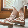 5 Pairs Women Socks Comfortable Sweat Literary Arts Tea Products Japanese Womens Striped Pile Cotton Tube 240408