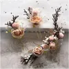 Handgemaakte chiffon gedroogde bloemenhaarpen voor vrouwen boho bruiden bruiloft tiara kunstmatige bloem hoofdtooi haarclip haar sieraden