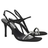 Top sandalen vrouwen zomer dunne hak vierkant kop zwarte slippers voor strass high schoenen ontwerp sense sandles hakken 240228