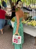 BYEMYLOVE GREEN Streifen Maxi Frauen Röhren Long Beach vor Schulter Rückenfreier Freizeitstreifen Sommerkleid