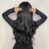 TINY LANA Natural Black Long Wavy Synthetic Wig with Bangs for Women Body Wave Dark Brown Wigs Cosplay Daily Hair Heat Resistant 240402