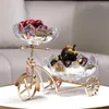 Assiettes de service plaque de luxe Plateau de dessert Snack Bicycle Decorative Metal Fruit Fruit Cadre en verre Crystal