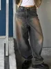 Jeans para mujeres Y2K GRunge Faggy Mom 2000s Retro Lowripe ancho Denim informal Pantalones Mujeres de carga de carga