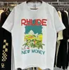 メンズTシャツRhude Tシャツ城ココナッツツリーウィンドウシーニックカジュアルカジュアルルーズ通気性短袖TシャツTシャツTEE230816最適