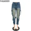 Kvinnors jeans Fagadoer Retro Fashion Gradient Denim Cargo Pants Kvinnor Hög midja Knapp Skinny Jean Trousers Kvinna Matchande Cowboy