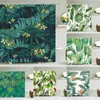 シャワーカーテン防水布3Dプリントトロピカルグリーン植物バスルームカーテンパーム葉の装飾フックバス