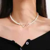 Pendant Necklaces French Vintage Pearl Chain Necklace For Women Fashion Silver Color Lover Heart Choker Simple Women Collar Ladies Jewelry Gift24LYQB