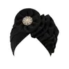 Femmes Turban Cotton Top Knot Flower décoration Headwrap Musulm dames Hair Cover Beanie Head porte Couleur solide India Hat ACCESSOIRES 240408