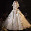 Abiti abiti da sposa a maniche lunghe di lusso 2024 perle eleganti perle da sposa abiti da sposa bianca 3d in pizzo floreale abilita v collo sweele trai