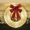 Decorative Flowers 2024 Christmas Garland Metal Luminous Wreath With Big Bow Warm Lights Decoration Front Door Home Hanging