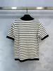 Summer New Striped Emblem Knitted T-shirt