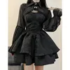 Black Sexy Lolita Dres Gothic Vintage Mini Dresses Harajuku Halloween Cosplay Costumes Långärmad Fairy Dress Woman 240420