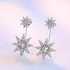 Studörhängen Real 925 Sterling Silver Sweet Star Shiny CZ för kvinnor Fashion Korean Long Ear Line Party Jewelry DA2540