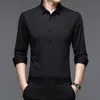 Classic Mens High Elastic Smart Casual Long-Sleeved Shirt Male Traceless Technology Formal Shirts240325