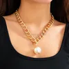 Punk Heavy Metal Cuban Chain Necklace Women 2024 Trend Chunky Thick Imitation Pearl Pendant Choker Grunge Jewely Steampunk