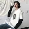 女性のTシャツシンプルな硬い時間良い手紙男性女性Tシャツカジュアル長袖パッチワークトップスティーサマーファッションルーズTシャツ