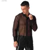 Casual shirts voor heren Iinim Mens mode zie door mesh lange mouwen clubkleding flip kraag club avondjurk widlook shirt yq240408