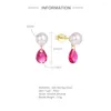 Stud Earrings CANNER Colored Drop-Shaped Jewel S925 Sterling Silver Pearl Zirconia Pendant For Lady Women 18K Gold