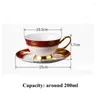 Koppar tefat Upmarket Bone China Coffee Cup Saucer Vintage Chinese Red Prossed Gilded Porcelain Teacup Dish Ceramic Mug Set Kit Drinkware